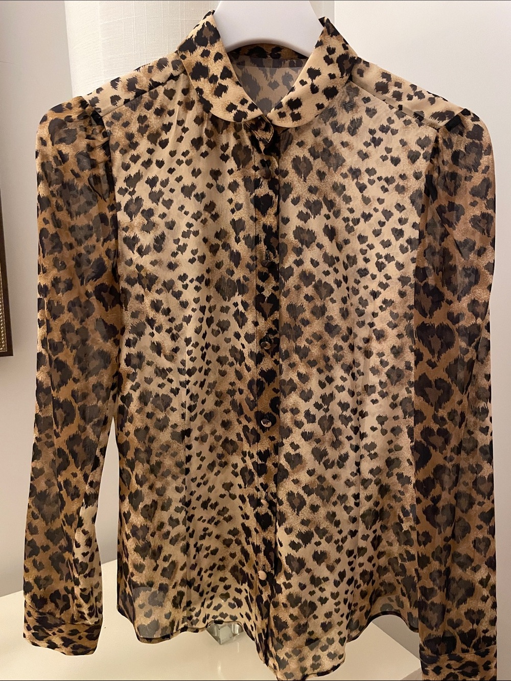 RED Valentino Sheer Leopard Print Blouse in Brown and Black